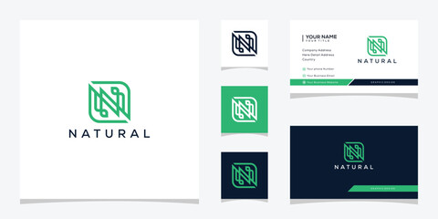 Letter N leaf nature logo design template