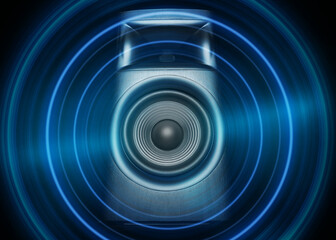 Sound waves coming out of loudspeaker on black background
