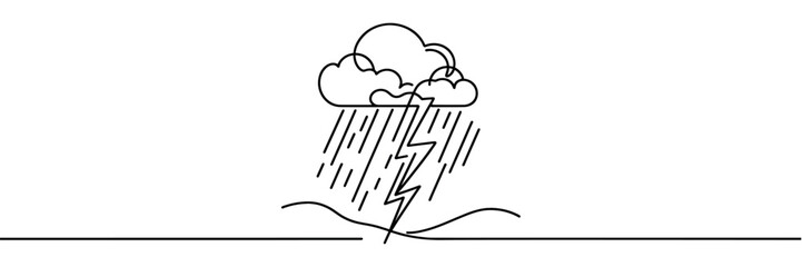 Continuous one line drawing of thundercloud and lightning symbol. Vector illustration