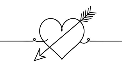 continuous line of love and arrows.single line vector expressing love.heart and arrow icon in one line drawing.
