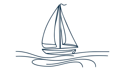 Continuous line drawing of yacht. Abstract sailing vessel silhouette. Template for your design works. Vector illustration