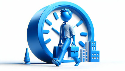 3D Blue Monday After Hours concept as Individual leaving office after work late at night appearing exhausted and blue on Blue Monday suitable for magazine advertisement with copy space. as 3D Icon iso