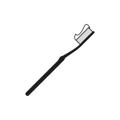 Toothbrush or tooth brush with toothpaste line art vector icon for apps and websites