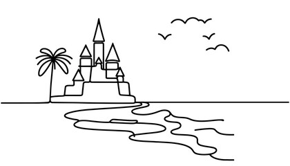 one continuous line drawing of castle. one line drawing of fantasy world castle. isolated white background.