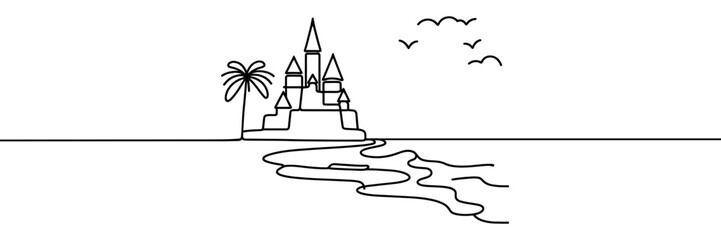 one continuous line drawing of castle. one line drawing of fantasy world castle. isolated white background.