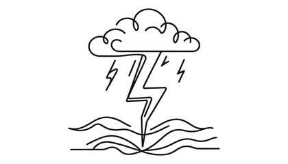 Continuous one line drawing of thundercloud and lightning symbol. Vector illustration