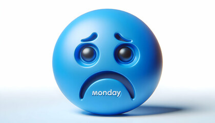 Fototapeta premium 3D Blue Monday Isolated Sad Face concept as Macro of a sad face isolated on white background emphasizing Blue Monday emotions for magazine advertisement with copy space. as 3D Icon isolated white back