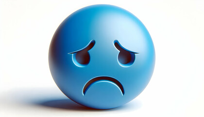 3D Blue Monday Isolated Sad Face concept as Macro of a sad face isolated on white background emphasizing Blue Monday emotions for magazine advertisement with copy space. as 3D Icon isolated white back