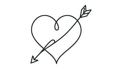 continuous line of love and arrows.single line vector expressing love.heart and arrow icon in one line drawing.