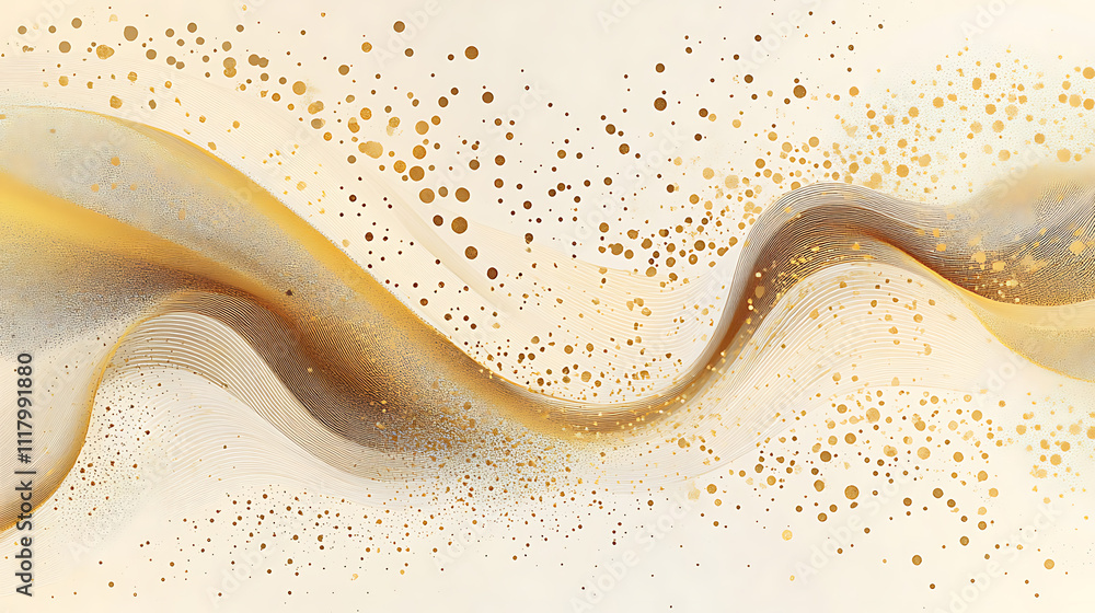 Poster a captivating abstract composition featuring golden waves and dynamic patterns of light
