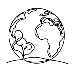 One continuous line illustration of the Earth, isolated on white background