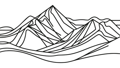 Continuous one line art hand drawn pro vector minimalist mountain illustration.