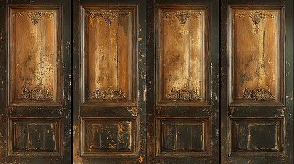 Vintage wooden doors abandoned building photograph urban environment close-up view architectural detail for restoration inspiration