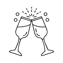 celebration toast icon, new year illustration, new year icon - simple black line art of celebration toast, symbolizing new year celebrations. new year vector.