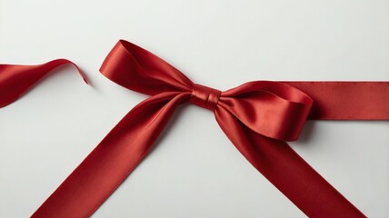 A red ribbon bow on a white surface