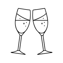 champagne glass icon, new year illustration, new year icon - simple black line art of champagne glass, symbolizing new year celebrations. new year vector.