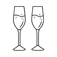 champagne glass icon, new year illustration, new year icon - simple black line art of champagne glass, symbolizing new year celebrations. new year vector.