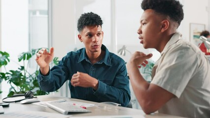 Business, teamwork and computer with coaching in office for website design, user face layout and learning. Web developer, people and helping with coding workflow, graphics format and training support