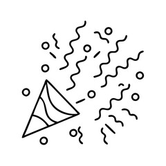 confetti icon, new year illustration, new year icon - simple black line art of confetti, symbolizing new year celebrations. new year vector.