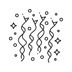 confetti icon, new year illustration, new year icon - simple black line art of confetti, symbolizing new year celebrations. new year vector.