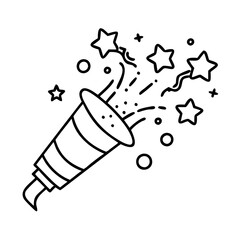 Obraz premium confetti cannon icon, new year illustration, new year icon - simple black line art of confetti cannon, symbolizing new year celebrations. new year vector.