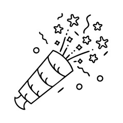 confetti cannon icon, new year illustration, new year icon - simple black line art of confetti cannon, symbolizing new year celebrations. new year vector.