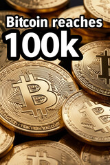 Crypto trading concept, BTC reaches 100k, vertical banner
