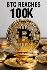 Crypto trading concept, BTC reaches 100k, vertical banner
