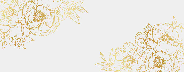 Luxury gold peony flowers background. Floral pattern tropical in line art style for greeting, invitation, wedding card, wall art, wallpaper and print. Vector illustration © abcvector
