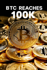Crypto trading concept, BTC reaches 100k, vertical banner