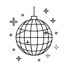 disco ball icon, new year illustration, new year icon - simple black line art of disco ball, symbolizing new year celebrations. new year vector.