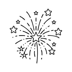 end of year fireworks icon, new year illustration, new year icon - simple black line art of end of year fireworks, symbolizing new year celebrations. new year vector.