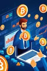 Crypto trading concept, BTC reaches 100k, vertical banner