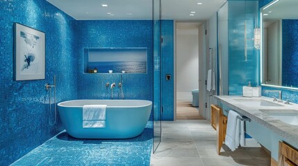 Modern Luxury Bathroom with Blue Mosaic Design