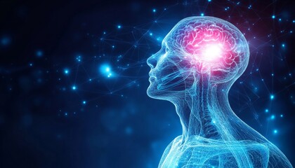 Abstract 3D Illustration of Human Brain Exploring Neurology, Memory, and Cognitive Function