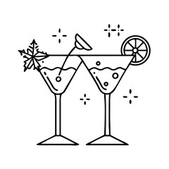 festive cocktails icon, new year illustration, new year icon - simple black line art of festive cocktails, symbolizing new year celebrations. new year vector.