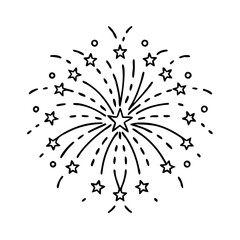 Naklejka premium fireworks in sky icon, new year illustration, new year icon - simple black line art of fireworks in sky, symbolizing new year celebrations. new year vector.