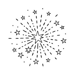 fireworks in sky icon, new year illustration, new year icon - simple black line art of fireworks in sky, symbolizing new year celebrations. new year vector.