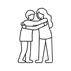 friends hugging icon, new year illustration, new year icon - simple black line art of friends hugging, symbolizing new year celebrations. new year vector.