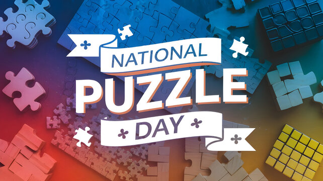 National Puzzle Day Concept Banner with Engaging Puzzle Graphics and Educational Theme.puzzle,puzzle day, jigsaw, pieces, game.