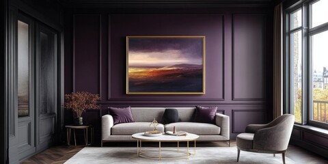 Elegant contemporary living room featuring a stunning abstract painting in a warm color palette