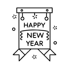 new year s banner icon, new year illustration, new year icon - simple black line art of new year s banner, symbolizing new year celebrations. new year vector.