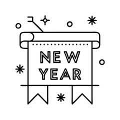 new year s banner icon, new year illustration, new year icon - simple black line art of new year s banner, symbolizing new year celebrations. new year vector.