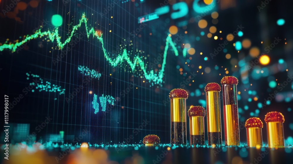 Aufkleber here's a caption and keywords for your stock photo.. oil price fluctuations visualized with 3d barre