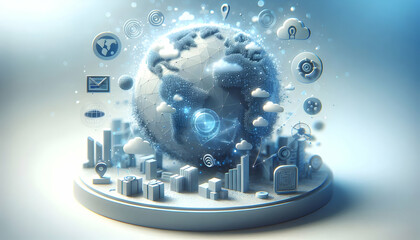 3D Business Blue Bokeh concept as Business related objects with blue bokeh effects creating an abstract and professional look reflecting the somber feelings of Blue Monday for magazine advertisement w