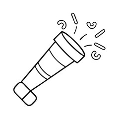 party horn icon, new year illustration, new year icon - simple black line art of party horn, symbolizing new year celebrations. new year vector.
