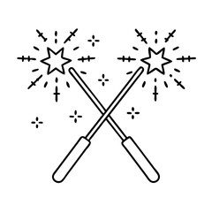sparklers crossed icon, new year illustration, new year icon - simple black line art of sparklers crossed, symbolizing new year celebrations. new year vector.