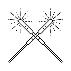 Fototapeta premium sparklers crossed icon, new year illustration, new year icon - simple black line art of sparklers crossed, symbolizing new year celebrations. new year vector.