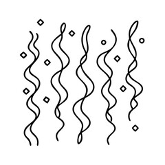 streamers icon, new year illustration, new year icon - simple black line art of streamers, symbolizing new year celebrations. new year vector.