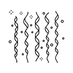 streamers with confetti icon, new year illustration, new year icon - simple black line art of streamers with confetti, symbolizing new year celebrations. new year vector.